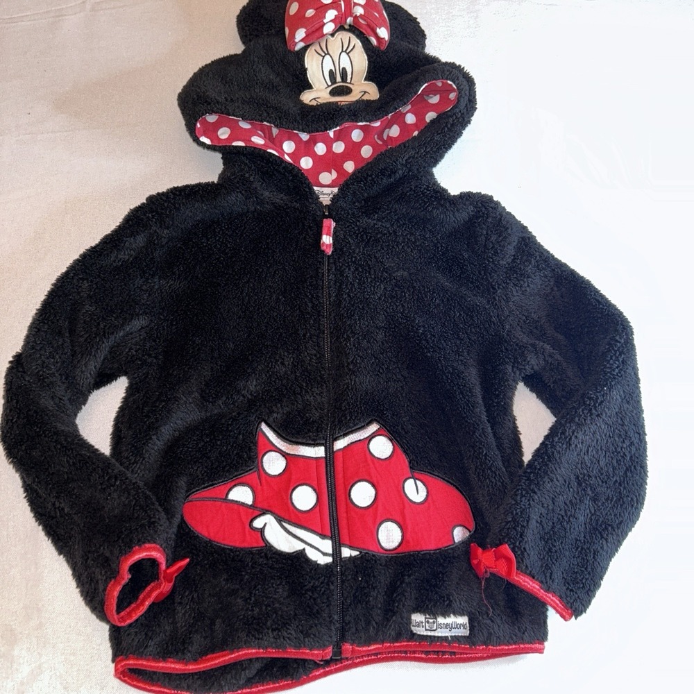 Disney Parks Minnie Mouse Black Fleece Hooded Jacket SMALL Girls